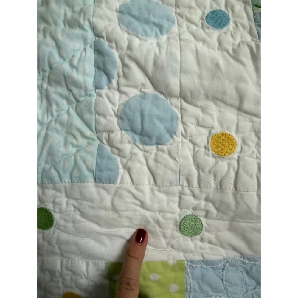 Pottery Barn Kids Patchwork Quilt Blue  Polka Dot Striped full Cottagecore